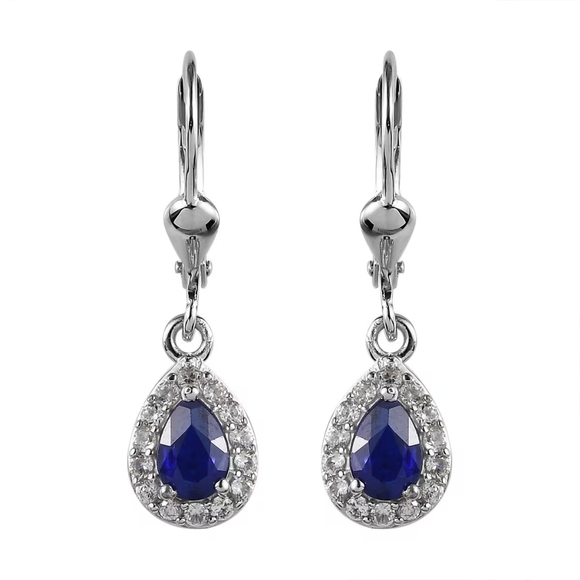 Jewelry - Natural Blue Spinel & White Zircon Halo Dangle Earrings In 925 Sterling Silver